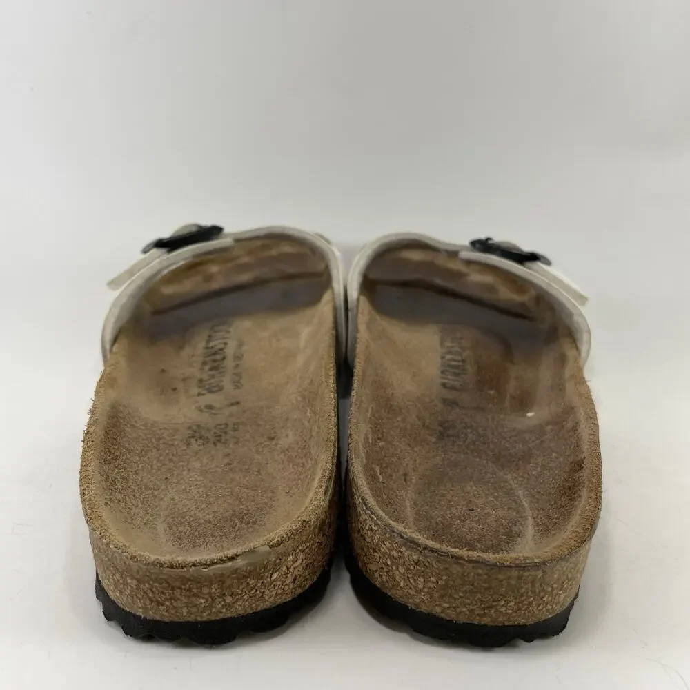 Birkenstock Madrid White Patent Single Strap Sandals Womens Size 39, US 8-8.5